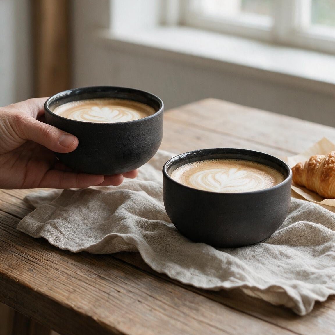 KUMO Cappuccino Tasse grau/schwarz - Mura Mura Ceramics
